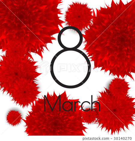 8 march. Red Paper Cut Flowers.  38140270