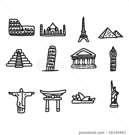 set of travel landmarks around the world  38140463