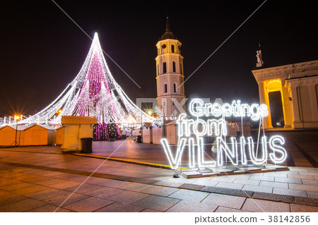 VILNIUS, LITHUANIA - DECEMBER 31 2017: night view 38142856