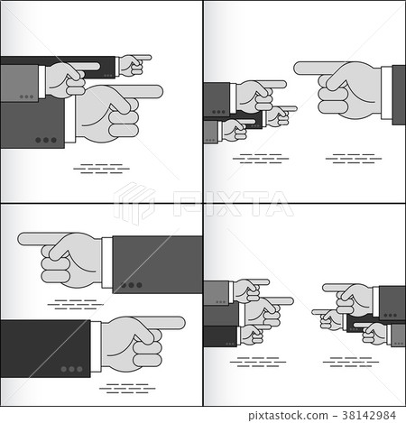 Hand Arrow Pointing Forefinger Team Sign Set Grey 38142984