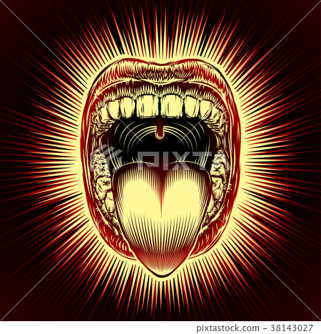 Mouth Open Tongue Scream Vintage Ink Hand Drawing Mouth Open Tongue Scream Vintage Ink Hand Drawing 38143027