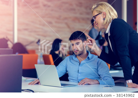 Skilled professional blonde female CEO explaining 38143902