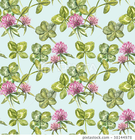 Clover leaf and flowers hand drawn seamless 38144978