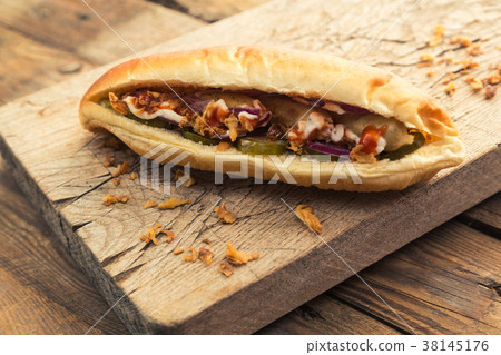 French bun sandwich with chicken sausage French bun sandwich with chicken sausage 38145176