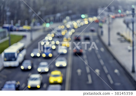 Auto, city street lights and traffic jams, taxi 38145359