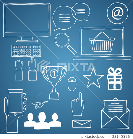 Hand draw doodle icons. Concept internet, work - Stock Illustration ...
