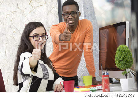 business, startup and office concept - happy 38145748