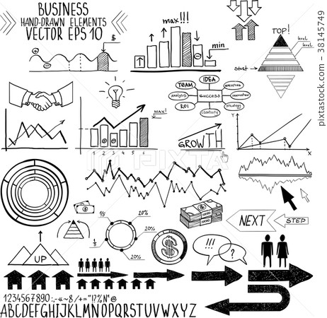set of hand drawn business finance elements vector 38145749