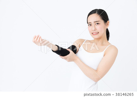 Woman doing muscle training white back image 38146265