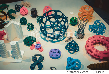 Abstract models printed by 3d printer close-up. 38149048