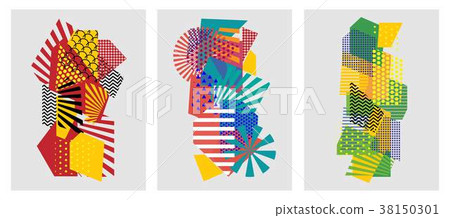 Colorful trendy geometric flat of pattern memphis Colorful trendy geometric flat of pattern memphis 38150301