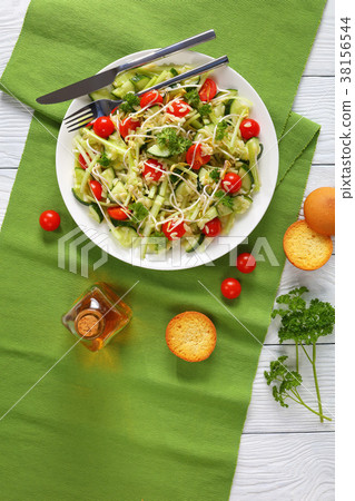 macaroni salad with sprouts and veggies 38156544