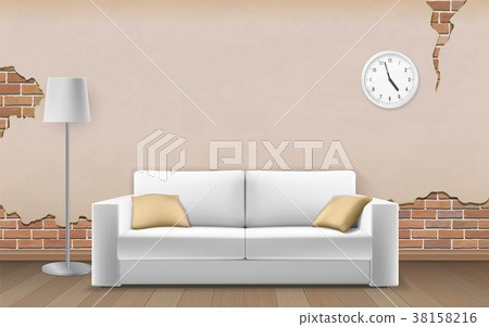 White sofa on old wall background 38158216