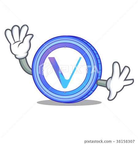 Waving VeChain coin character cartoon 38158307