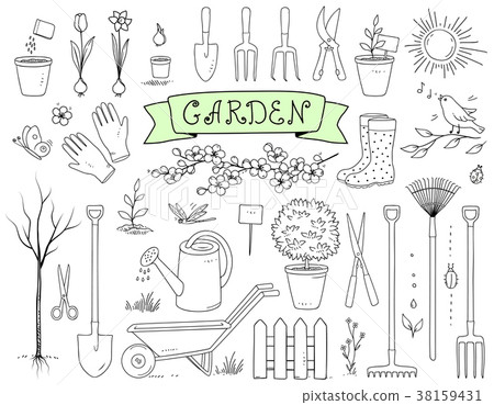 hand drawn garden tools set - Stock Illustration [38159431] - PIXTA