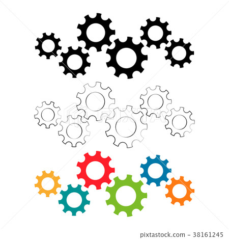Gears machinery pieces set in different colors 38161245