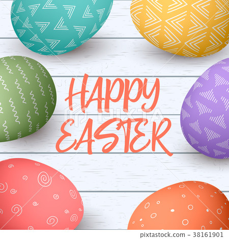Happy Easter eggs frame with text. Colorful easter Happy Easter eggs frame with text. Colorful easter 38161901