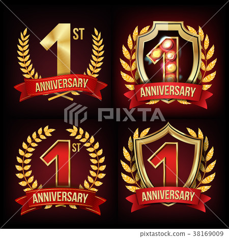 One Year Anniversary Banner Set Vector. 1 Age Sign One Year Anniversary Banner Set Vector. 1 Age Sign 38169009