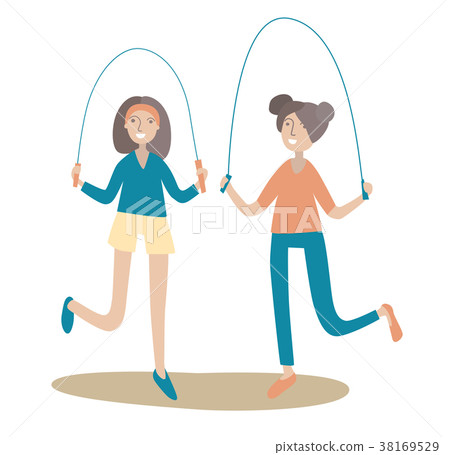 Two girls jumping rope. Healthy lifestyle. Vector Two girls jumping rope. Healthy lifestyle. Vector 38169529