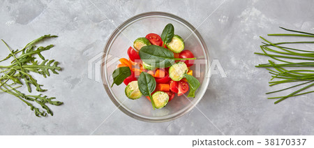 Sliced raw vegetables in a plate Sliced raw vegetables in a plate 38170337
