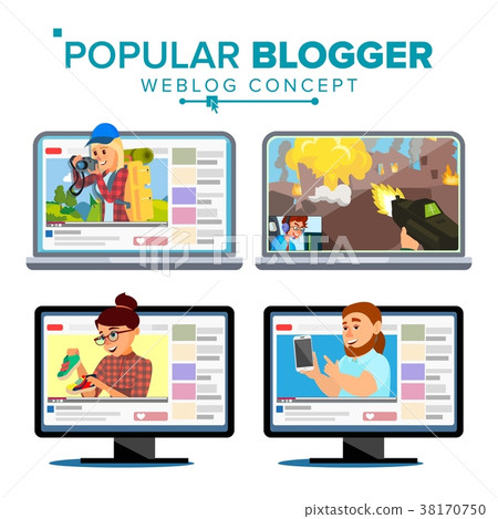 Video Streamer Set Vector. Personal Weblog Channel Video Streamer Set Vector. Personal Weblog Channel 38170750
