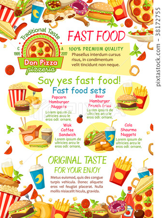 Fast food restaurant menu vector poster Fast food restaurant menu vector poster 38172755