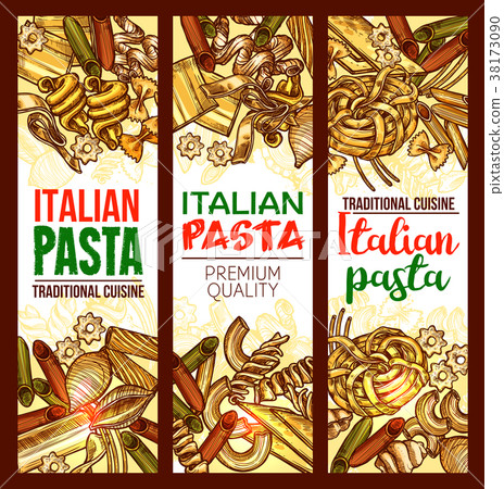 Vector Italian pasta restaurant sketch banners Vector Italian pasta restaurant sketch banners 38173090