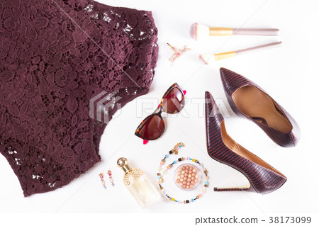 Fashion Christmas flat lay scene Fashion Christmas flat lay scene 38173099