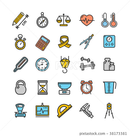 Measurement Signs Color Thin Line Icon Set. Vector 38173381