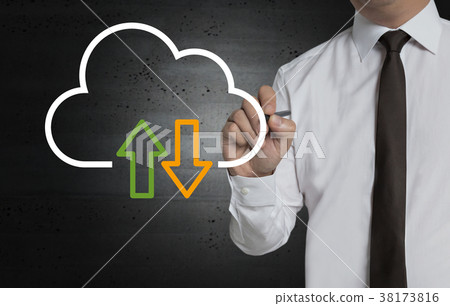 Cloud is painted by businessman on screen Cloud is painted by businessman on screen 38173816