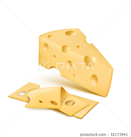 Vector realistic emmental cheese wedge with slices Vector realistic emmental cheese wedge with slices 38173941