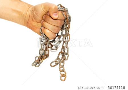 Hands in chains isolated on white background Hands in chains isolated on white background 38175116