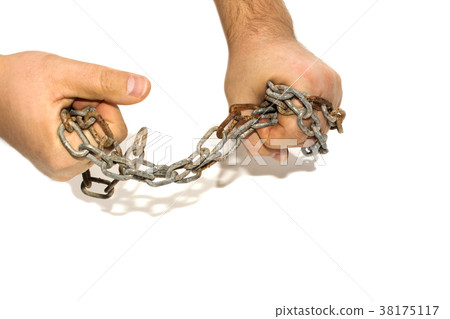 Hands in chains isolated on white background Hands in chains isolated on white background 38175117