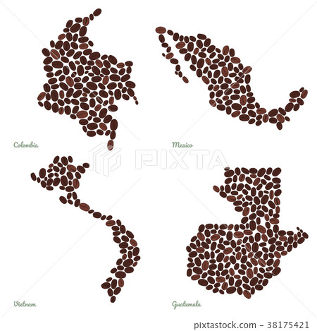 Country maps made out of coffee beans Illustration 38175421