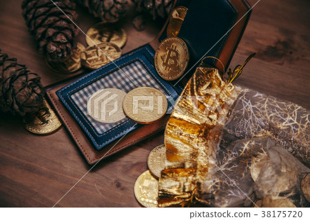 bitcoin with cash on the wood table bitcoin with cash on the wood table 38175720