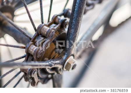Bicycle chain macro, closeup of old bicycle chain Bicycle chain macro, closeup of old bicycle chain 38176859