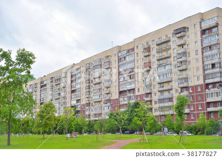 Summer landscape and residential building. Summer landscape and residential building. 38177827