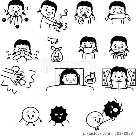 Flu set children monochrome illustration - Stock Illustration [38178059 ...