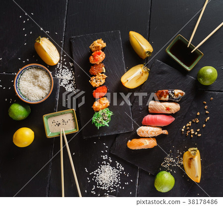 sushi set on black background sushi set on black background 38178486