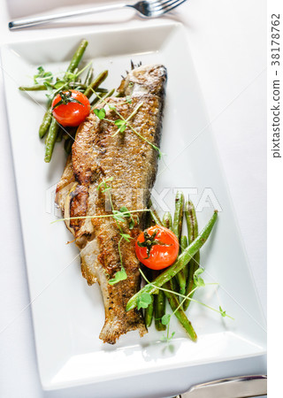 roasted trout with green beans roasted trout with green beans 38178762