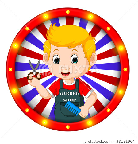 barber banner with bright bulbs barber banner with bright bulbs 38181964