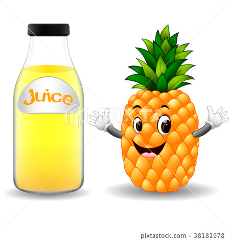 Bottle of pineapple juice with cute pineapple Bottle of pineapple juice with cute pineapple 38181978