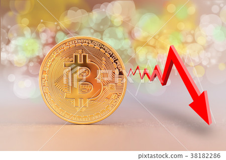 Bitcoin coin with a decreasing trend graph Bitcoin coin with a decreasing trend graph 38182286