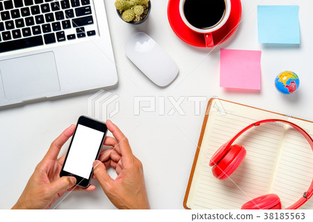 Man hands holding blank screen a smartphone Man hands holding blank screen a smartphone 38185563