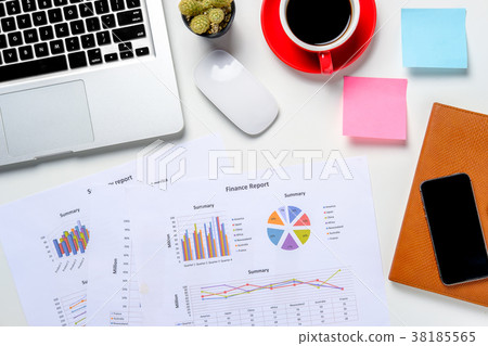 Modern white office desk table with supply. Modern white office desk table with supply. 38185565