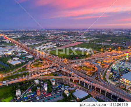 Top view over the highway,expressway and motorway Top view over the highway,expressway and motorway 38186359