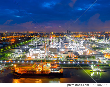 Aerial view of twilight of oil refinery Aerial view of twilight of oil refinery 38186363