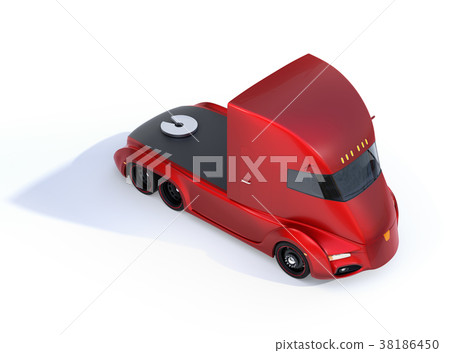 金屬紅色自動操作電半卡車在白色背景的 38186450