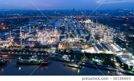 Aerial view of twilight of oil refinery 38186603