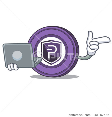 With laptop Pivx coin character cartoon 38187486